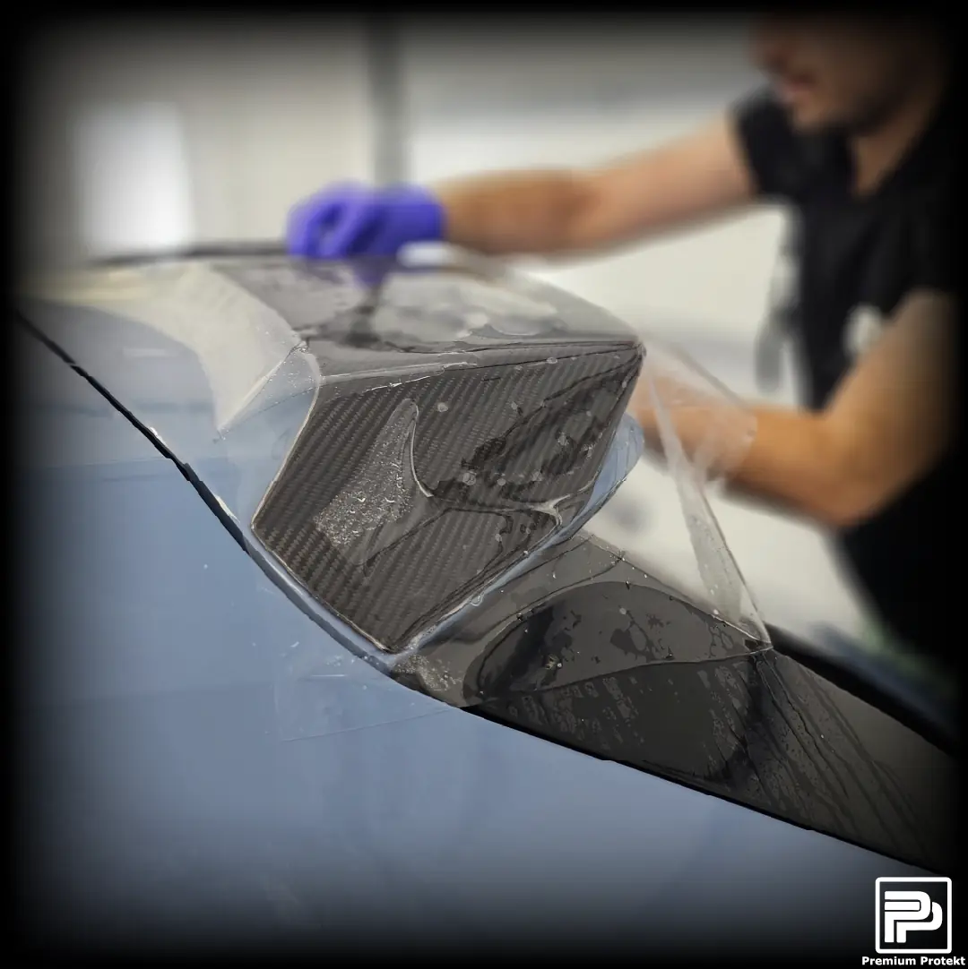 Aplikacja folii ochronnej PPF na Audi RS3 w studiu Premium Protekt